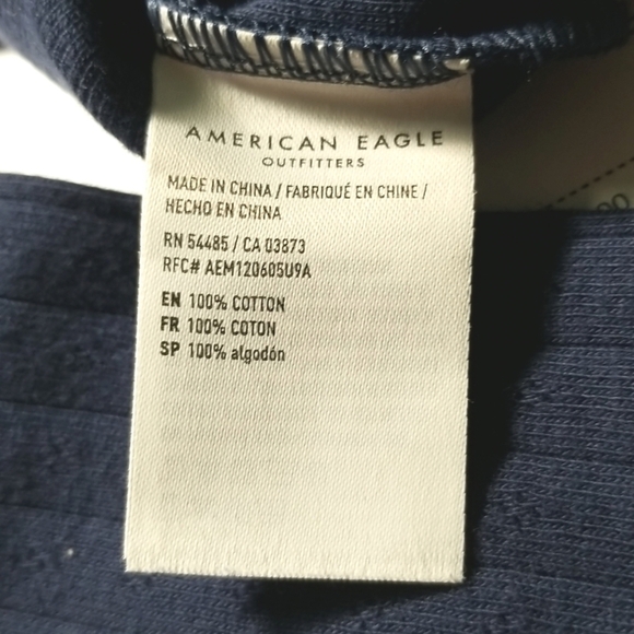 American Eagle Women's Top Navy Blue Long Sleeve Crop Cotton Knit - Picture 5 of 5